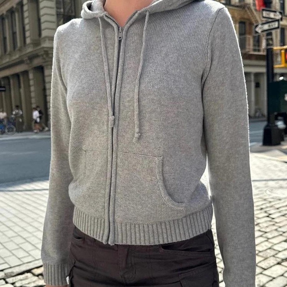 Brandy Melville Gray Knit Zip Up